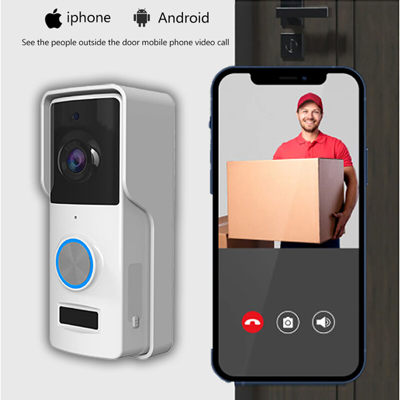Doorbell Camera, 1080P Night Vision Wireless Doorbell with Door Bell Ringer, Wiring/Battery Powered Smart Video Doorbell