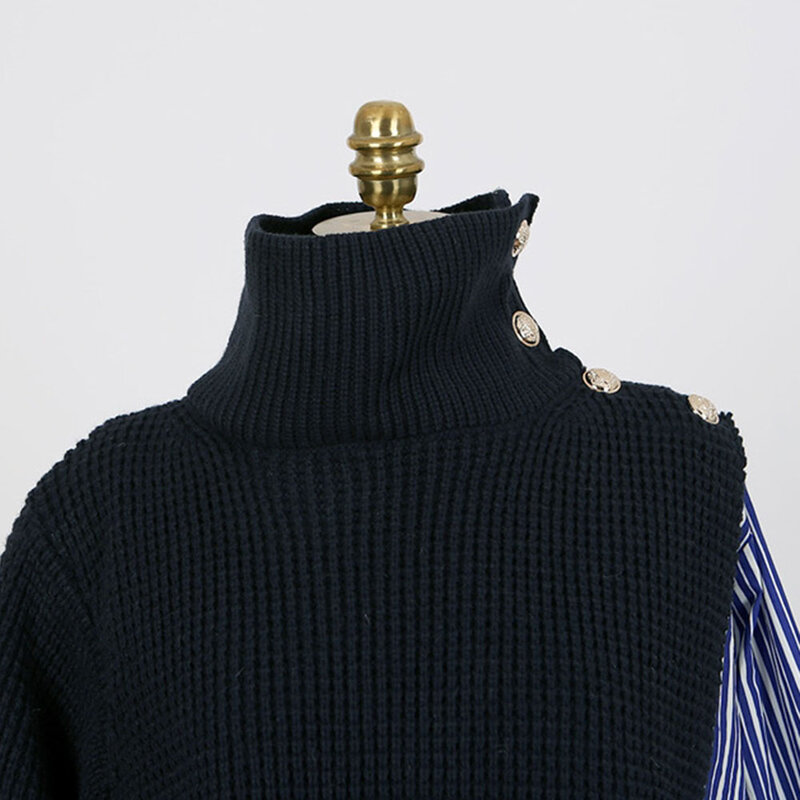 Pull surdimensionné à col roulé pour femme coréenne, chandail en tricot Patchwork, pull et pull, printemps automne hiver 2020