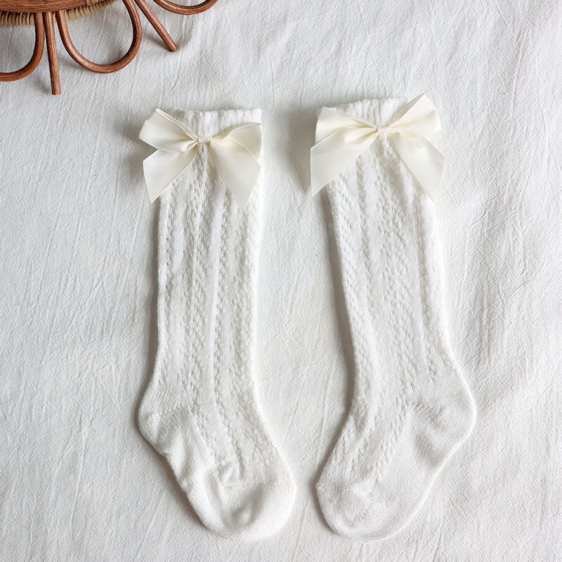 Chaussettes princesse hautes pour bébés filles 0-9 ans, collants à jambes fines, solides, en coton, maille extensible, mignonnes