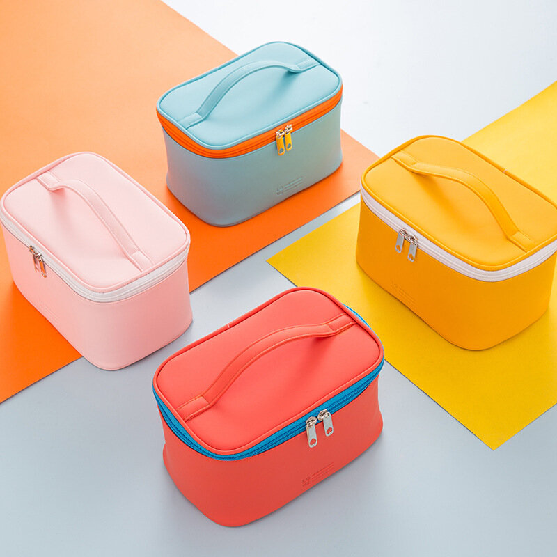 New PU Portable Essential Cosmetic Bag Portable Travel Storage Box Wash Bag Female Cosmetics Hand Carry Storage Bag Cosmetic Bag