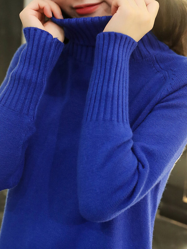 Pull tricoté à col roulé en cachemire pour femme, chandail à manches longues, style coréen, collection automne et hiver