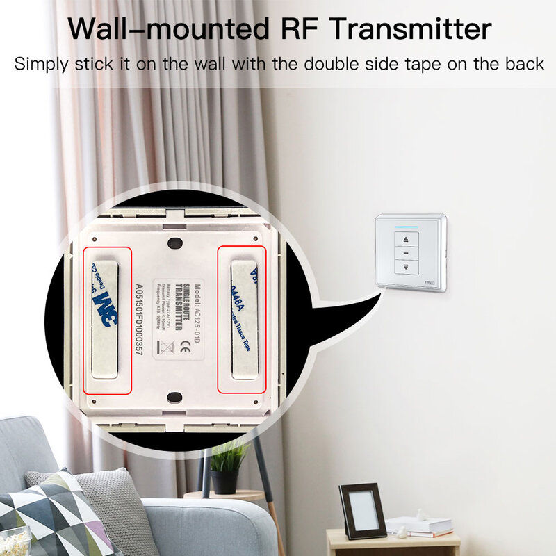 Rf433 remoto emissor para controlar wifi zigbee cortina motor à mão parede-montado transmissor vários canais opcionais