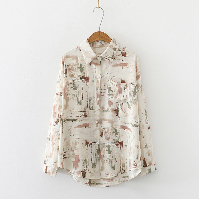 Blusa informal con cuello vuelto para mujer, camisa de gran tamaño con estampado elegante para oficina, Primavera, 2020