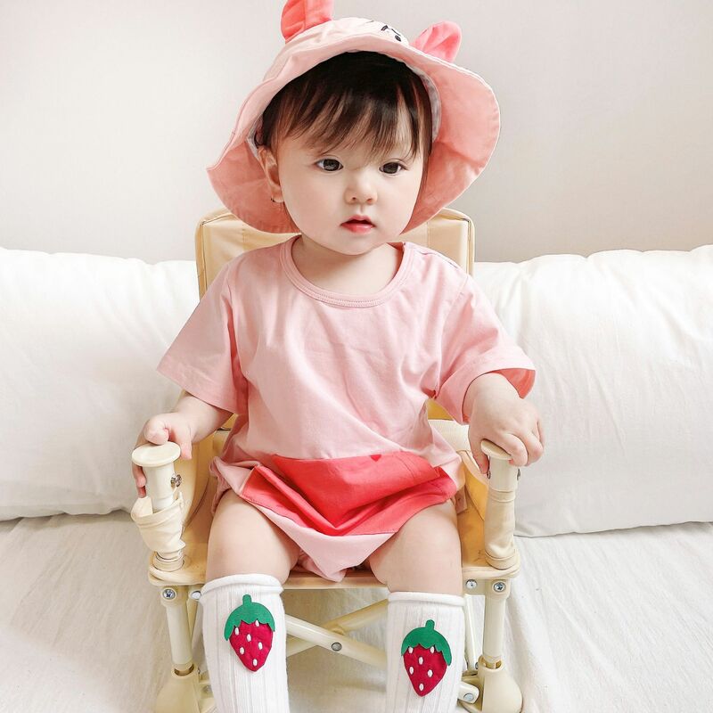 Yg 브랜드 아동 의류 여름 새 아기 소년과 소녀 귀여운 만화 동물 모자 짧은 소매 원피스 아기 양복