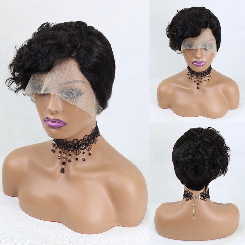 Peluca de cabello humano ondulado para mujer negra, pelo corto Bob, 6 pulgadas, 150 de densidad, brasileño, prearrancado, rizado, 4x1