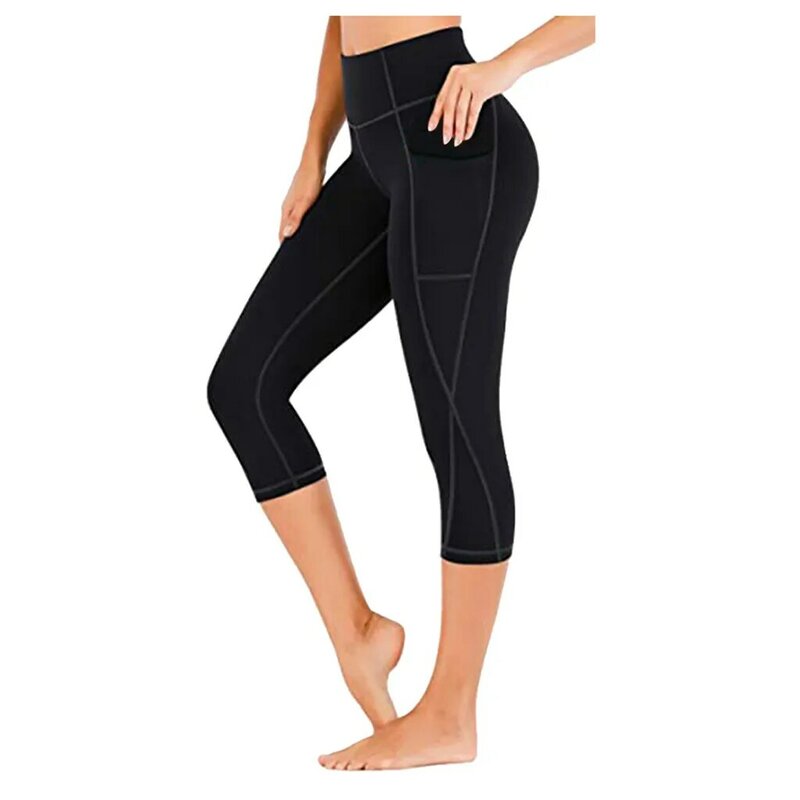 Women Solid Pants With Pocket Plus Size Leggings Sport Girl Workout Leggings Tummy Control Jogging Tights Female Fitness Pants