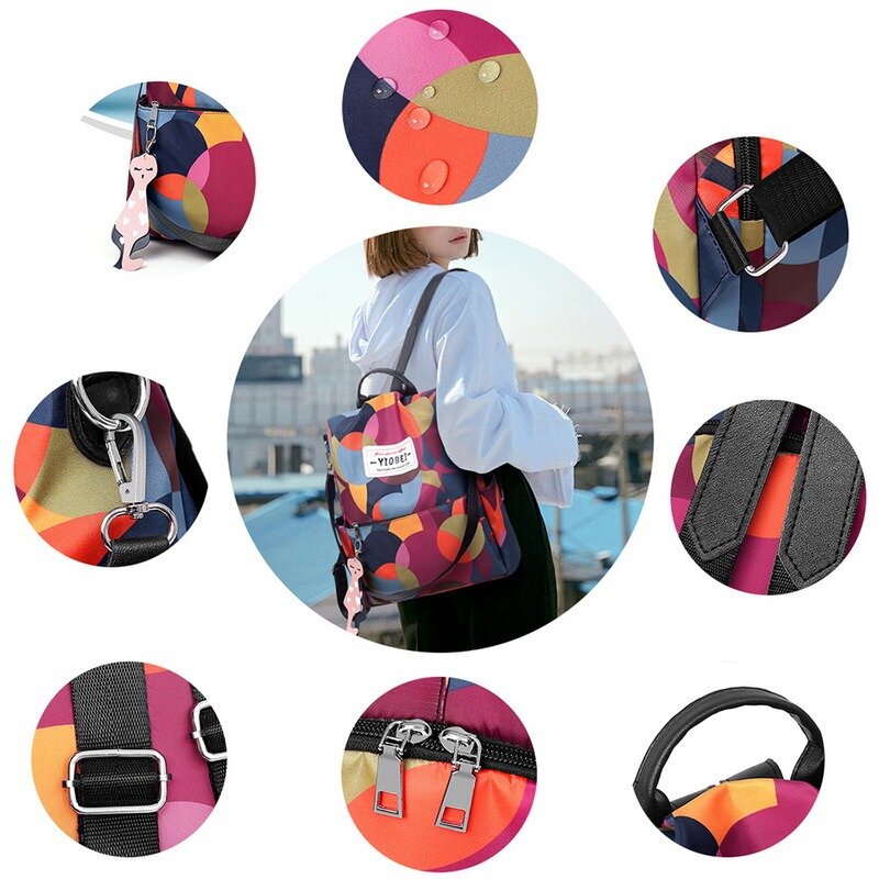 女性用PUレザーバックパック,カラフルな盗難防止ショルダーストラップ,10代のファッション