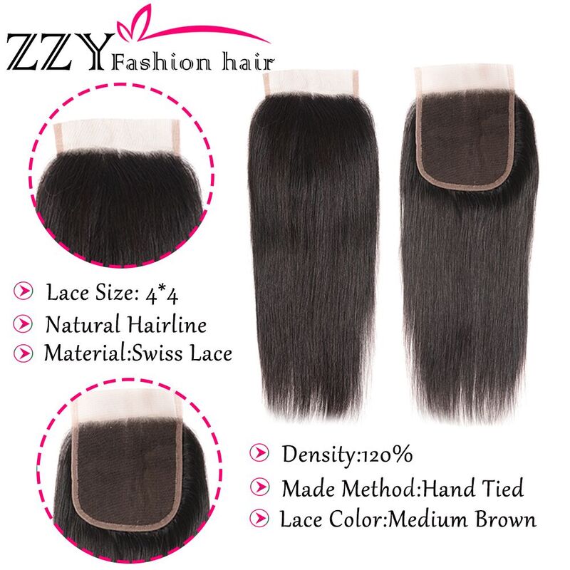 Zzy Mode Haar Peruaanse Haar Bundels Met Sluiting Steil Haar Bundels Met Sluiting Hair Weave Bundels Extensions Non-Remy
