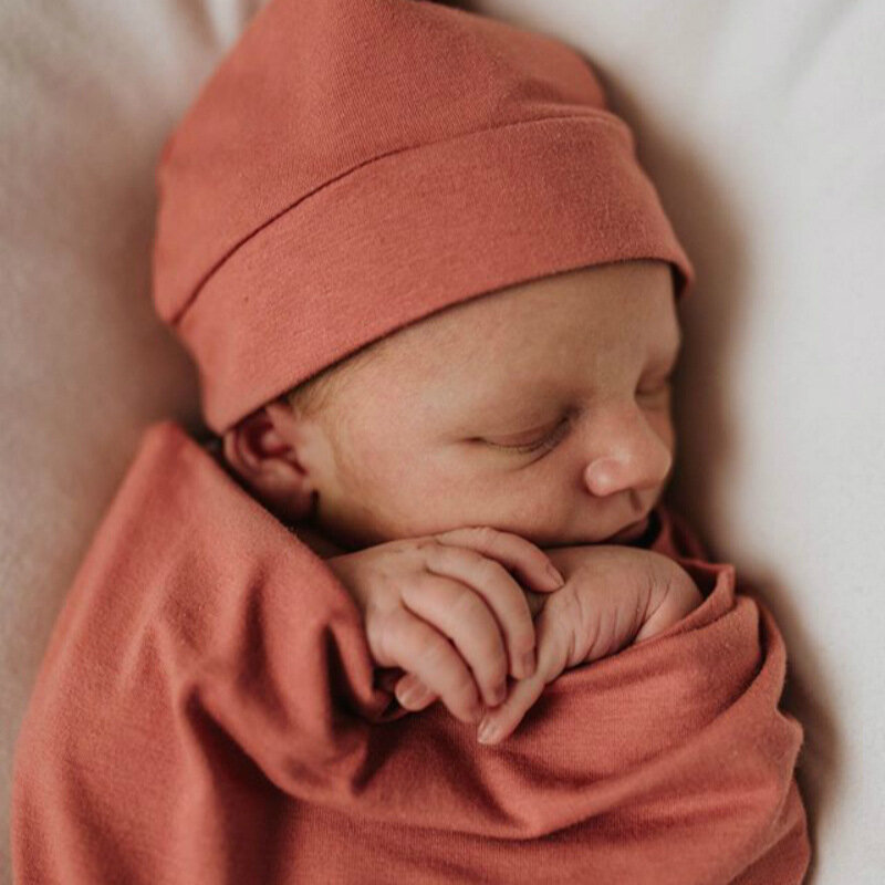 Saco de swaddle; envoltório de swaddle de casulo de bebê; swaddle de sálvia recém-nascido com chapéu de nó superior correspondente; saco de sono-suporte de fotografia recém-nascido