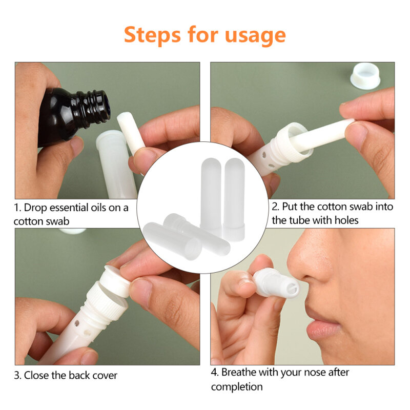 Tubos inhaladores de aromaterapia nasales de plástico de colores esenciales, color blanco, con mechas para aceite y nariz, 12/100 Uds.