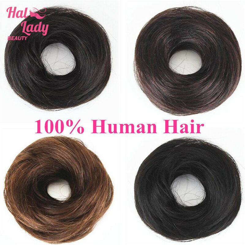 Halo Lady Beauty-extensiones de moño de cabello humano para mujer, extensiones de cabello brasileño liso, rizado, desordenado, Donut, no remy, 100%