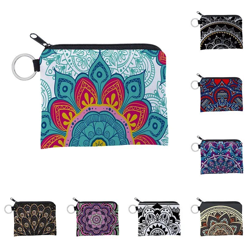 Mini bolsa de monedas para mujer, Cartera de bolsillo con estampado de Mandala, tarjetero, almacenamiento de pintalabios, resistente al agua
