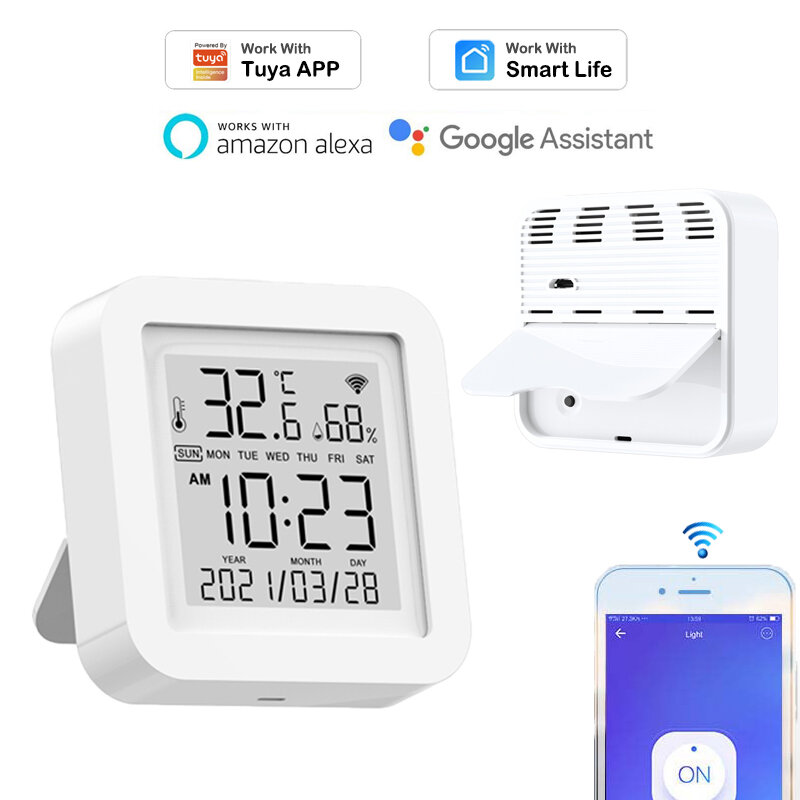 Sensor Suhu dan Kelembaban Wifi Tuya Smartlife APP Monitor Jarak Jauh Cerdas Kompatibel dengan Alexa Google Home SmartThings