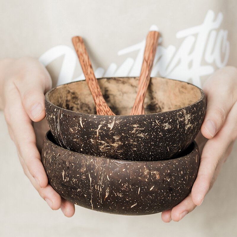 Naturalne miska kokosowa dekoracja owoców sałatka z makaronem miska do ryżu drewniane miska na owoce ręcznie robiona dekoracja kreatywny misa z łupiny kokosa