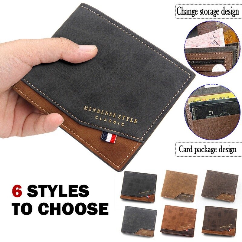 2021 Men PU Leather Short Wallet With Zipper Pocket Big Capacity Card Holder Small Money Purses Wallets Coin Bag Zipper Wallet