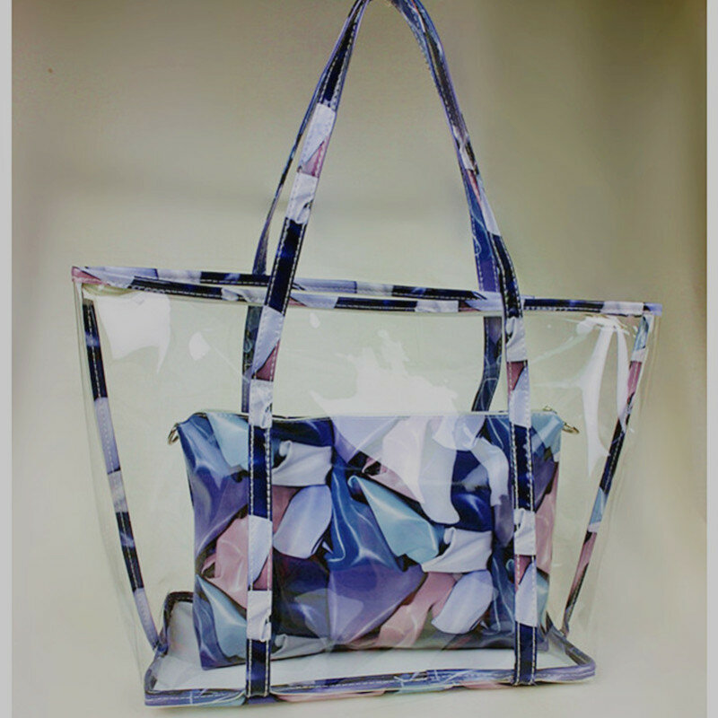 Bolso de playa de PVC transparente para mujer, bolsa pequeña para cosméticos, bolso grande colorido, de invierno