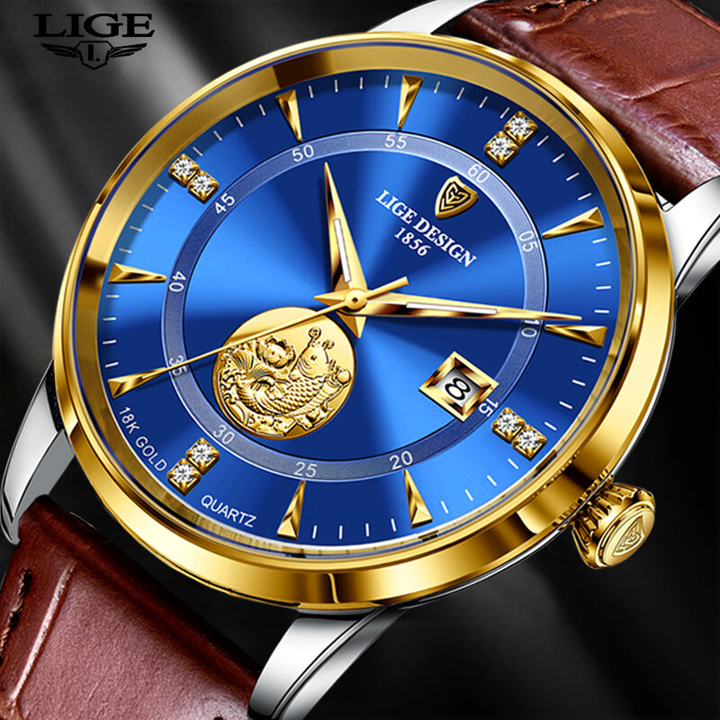 Новые часы для мужчин ультра тонкий циферблат 7 мм Водонепроницаемый часы LIGE дизайн на каждый день, кожа, мужские часы, топовая фирма, роскош...