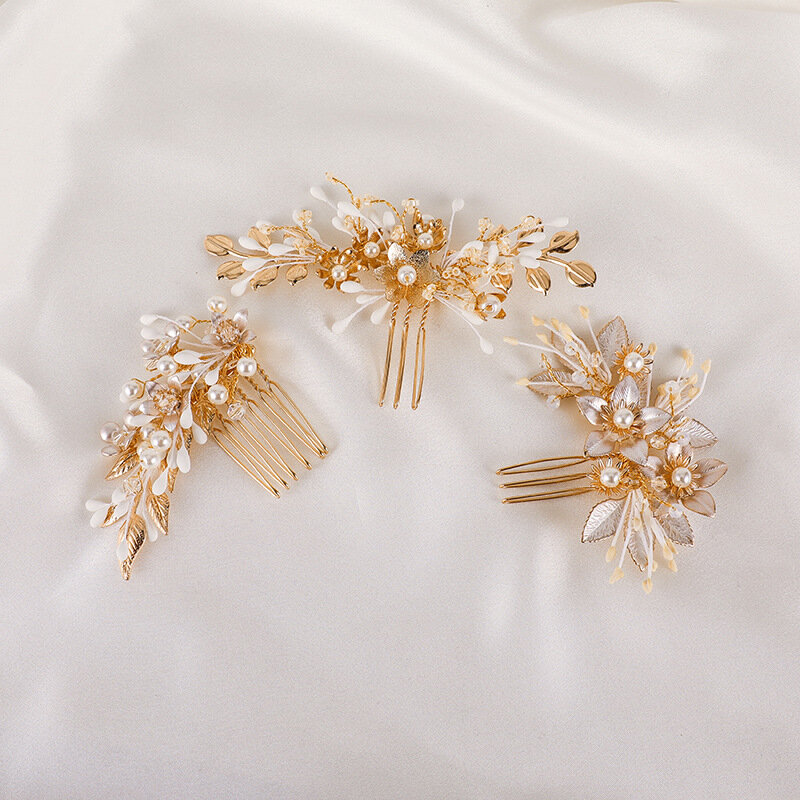 Nowe kobiety platerowane peruka perłowa kije liść spinki Tiara z kryształkami klipsy ślubne ręcznie robiona biżuteria prezenty modne dodatki do włosów
