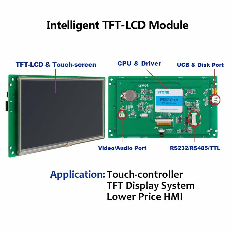 Đá 7 Inch Đồ Họa TFT LCD Module Cao Độ Sáng Ánh Sáng Mặt Trời Dễ Đọc Thông Minh Màn Hình Cảm Ứng Hiển Thị Bảng Điều Khiển Với Giao Tiếp UART