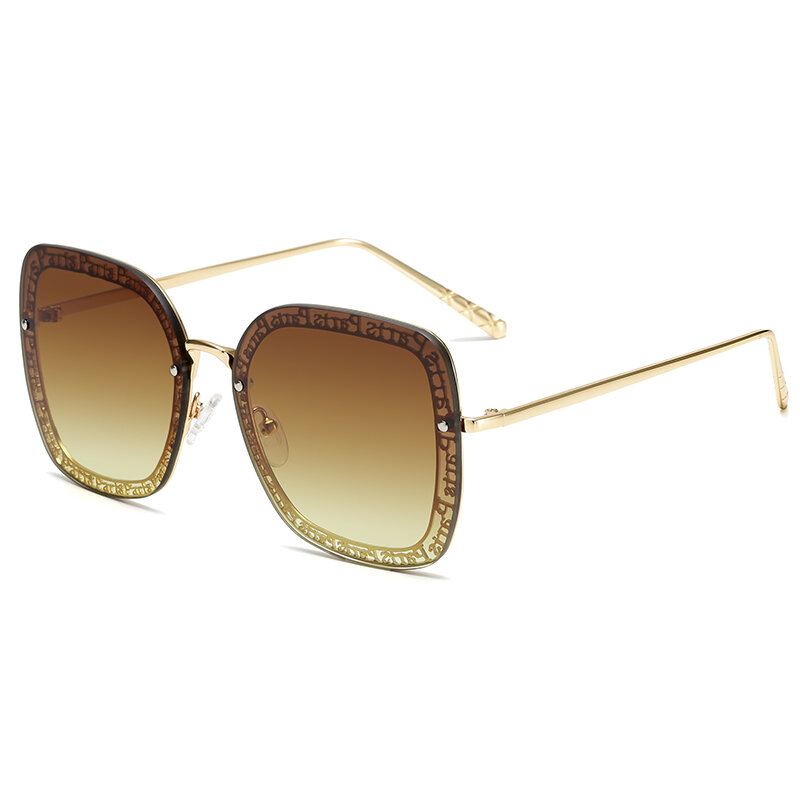 Neue Marke Design Mode Sonnenbrille Frauen Metall Randlose Übergroßen sonnenbrille Dame Luxus Sonnenbrille UV400 Shades Oculos de sol