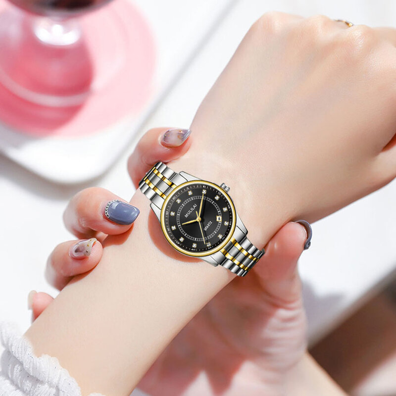 Reloj Mujer Kuarsa Jam Tangan Wanita Mewah Bisnis Watch Tahan Air Gadis Clock Kalender Pergelangan Tangan Kecil Watch Relogio Feminino