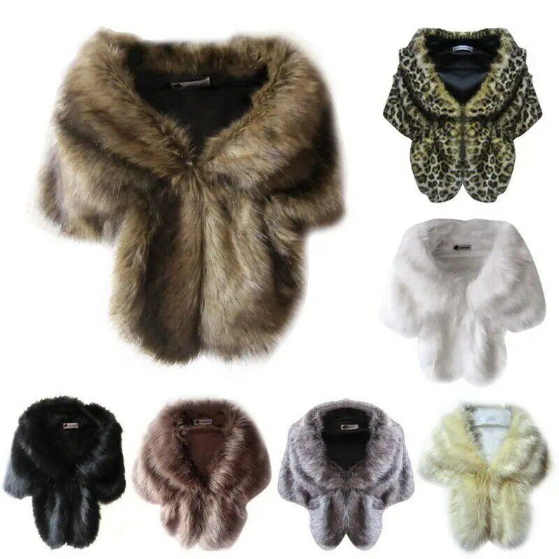 Женская меховая накидка, повседневная одежда, искусственный мех, леопардовые Свадебные пальто, зимняя куртка, Женская шаль, верхняя одежда, ...