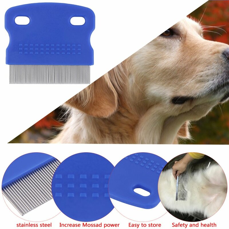 Peine portátil de acero inoxidable para masaje de pulgas de mascotas, peine de apertura para limpieza de mascotas, peine de dientes densos, herramienta para el cuidado del cabello de mascotas