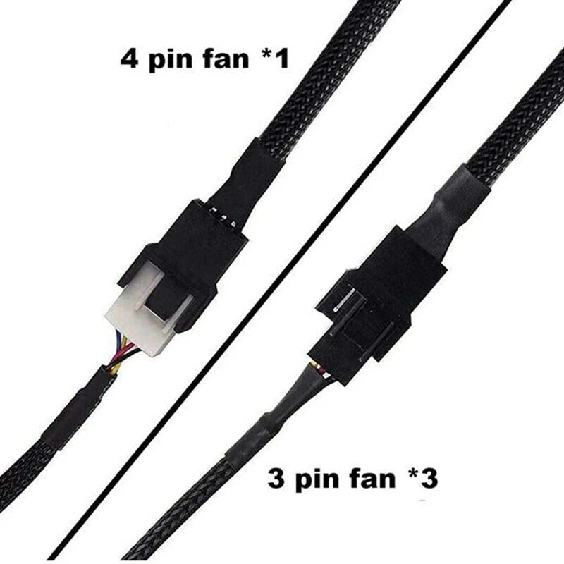 Cable divisor de ventilador PWM de 4 pines, funda negra para PC, Cable de alimentación para ventilador de 1 a 4, convertidor trenzado Y Cable de alimentación divisor