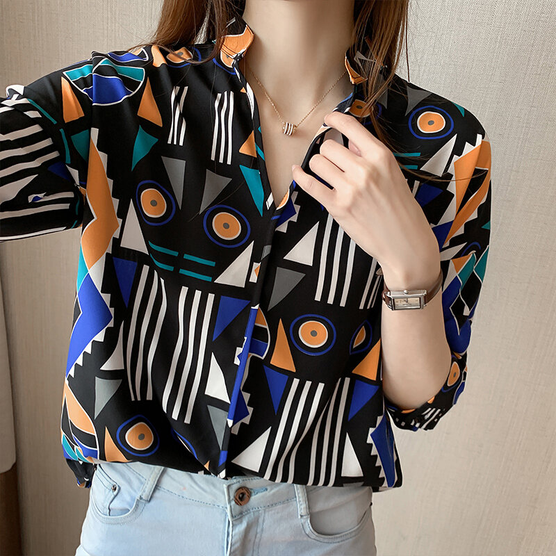 Blusa informal de manga corta con estampado geométrico para verano, camisa de gran tamaño para mujer, 2020