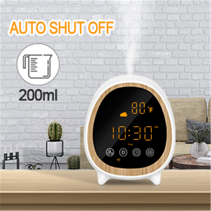 200ML Wireless Air Humidifier Aroma Diffuser Alarm Clock three in one Work With Tuya/Alexa/Google APP 1H/2H//3H Timing Setting
