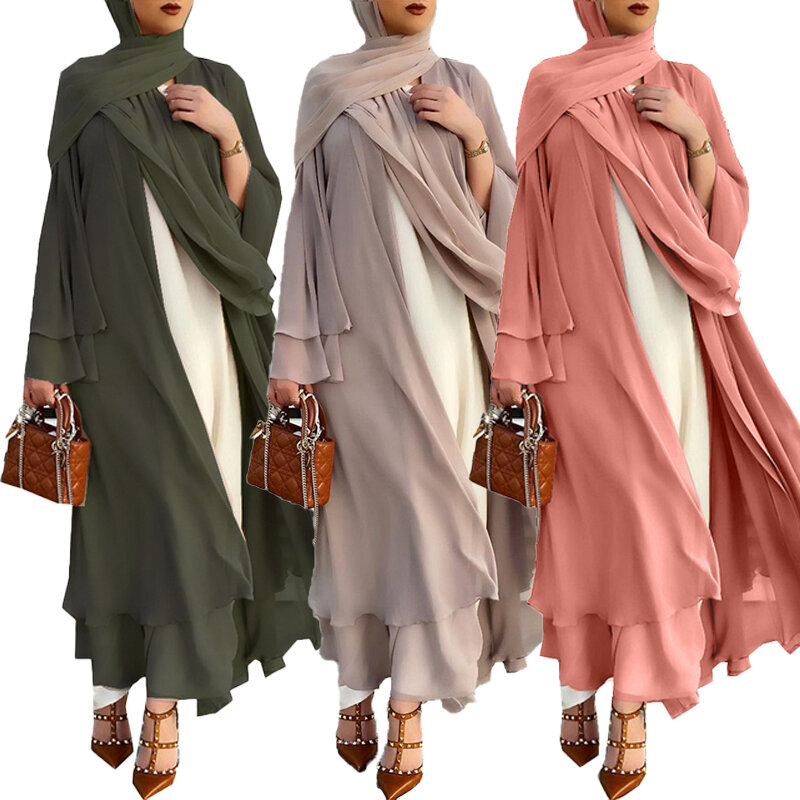 두바이 터키 모로코 카프 탄 드레스 이슬람 카디건 가운 여성 캐주얼 가운 시폰 플러스 사이즈 여성 의류 이슬람 의류