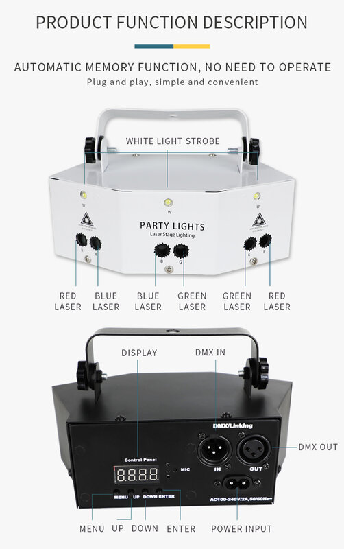 YSH 9 Mata Lampu Panggung Laser DMX512 Proyektor Efek RGB Proyektor LED Strobo Bar Berkedip Dekorasi Panggung Pertunjukan Besar