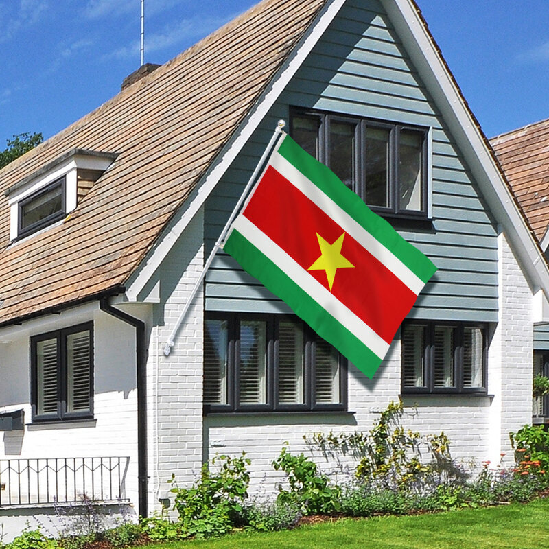 Flagnshow Bendera Suriname Satu Buah 3X5 Kaki Menggantung Bendera Nasional Suriname Poliester Dalam/Luar Ruangan untuk Dekorasi Gratis Pengiriman