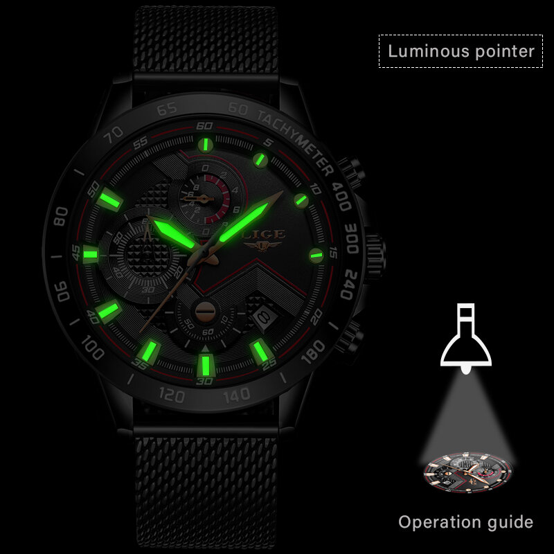 2019 LIGENew moda męska na co dzień siatka stalowa uczeń zegarek dla mężczyzn data kwarcowy zegarek na rękę sportowe chronograf relojes hombre