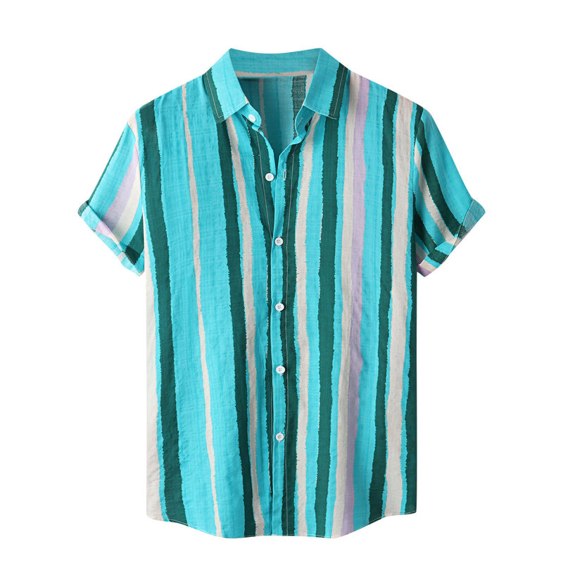 58 # الصيف قمصان فضفاضة غير رسمية الذكور Camisa حجم كبير قمصان رجالي هاواي الشاطئ قصيرة الأكمام شريط بلوزة مطبوعة Camisa