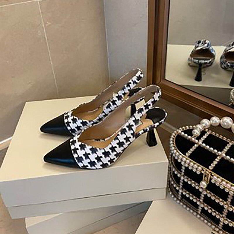 Jesień 2021 nowe pojedyncze buty damskie czarno-biała siatka skórzana ręcznie sukienka formalna obuwie damskie rozmiar 34-41