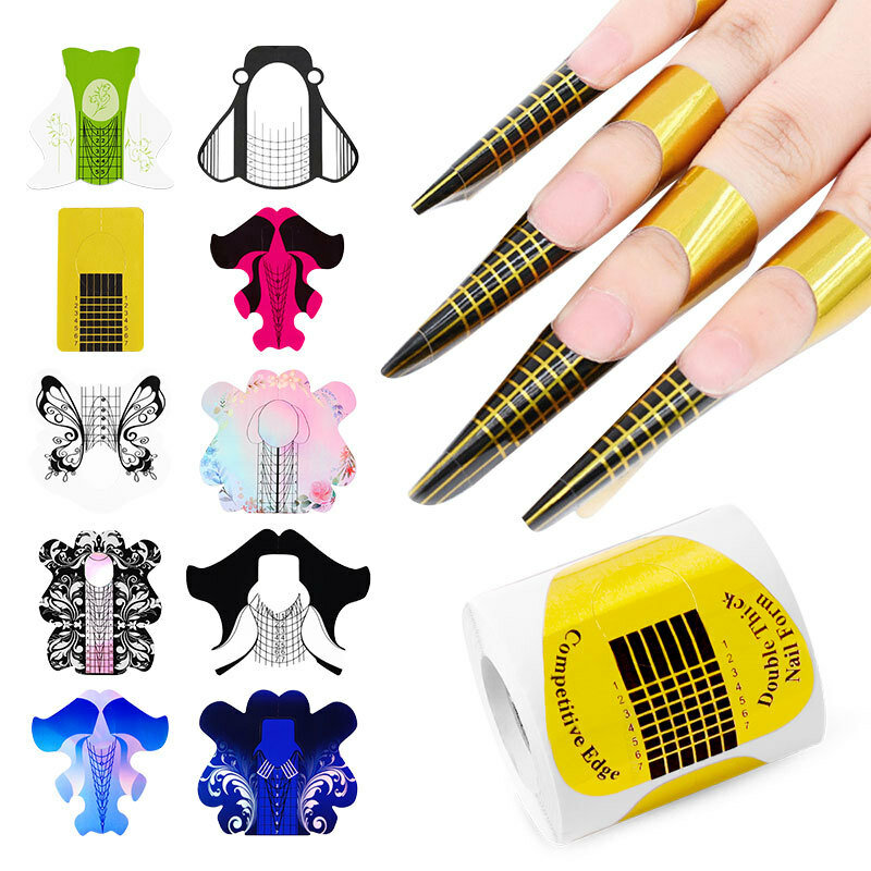 100pcs Nail Extension Forms Stickers Holder for Gel Acrylic Tips  French Nail Builder Mold Extension Tools Laser Butterfly
