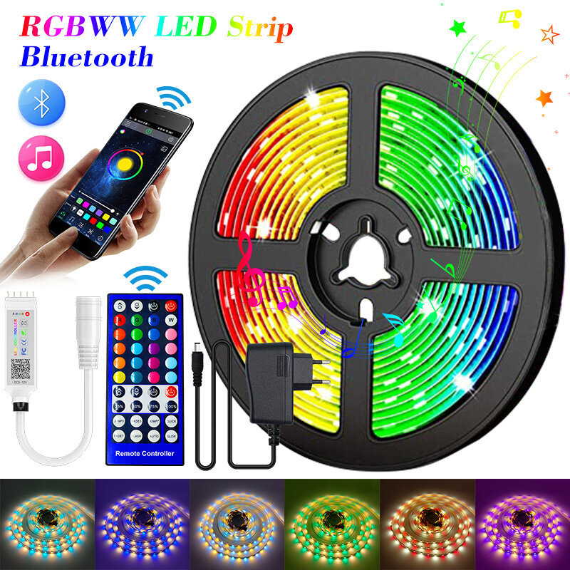 Tira de luces LED RGB RGBWW con Bluetooth, cinta de diodo Flexible de 5M y 10M, 30M, 20M, 15M, 5050, CC de 12V, RGB, blanco cálido