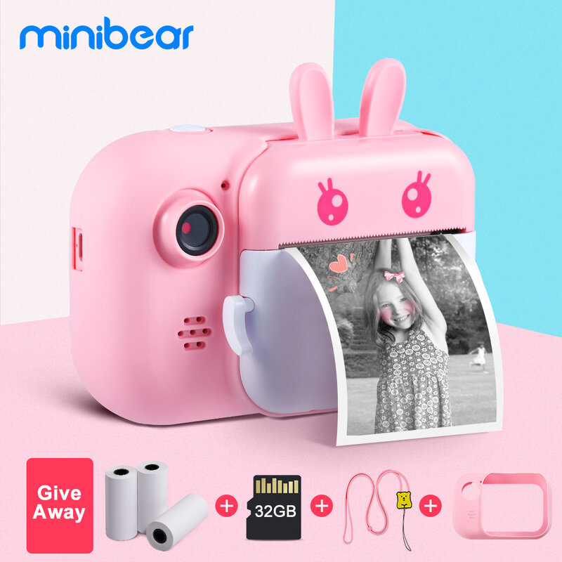 Minibear – Appareil de photo instantané pour enfant, vidéo numérique, jouets pour fille et garçon, idée de cadeaux d'anniversaire