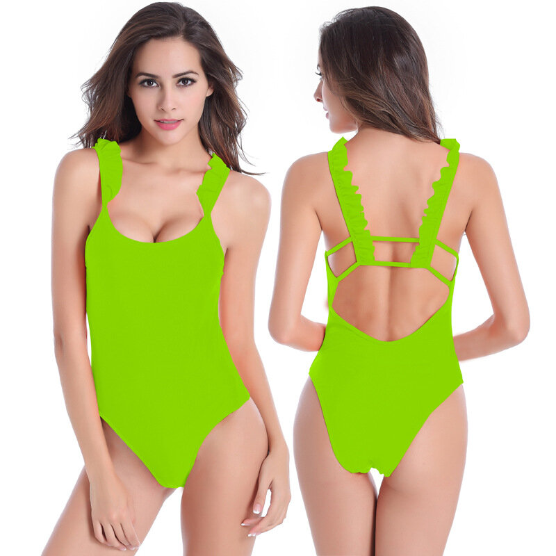2021 nowy jednoczęściowy strój kąpielowy kobiety wymienny z miseczkami na piersi Plus rozmiar stroje kąpielowe bez pleców, falowana strój kąpielowy trójkąt wysokiej talii Bikini