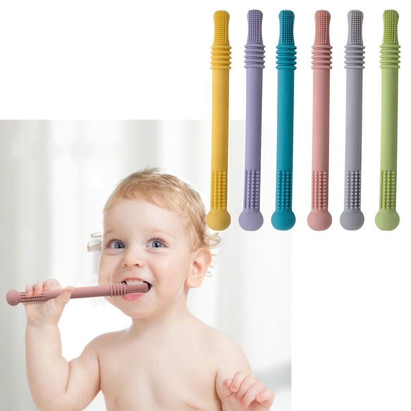 1Pc Molars Baby Bijtring Veilig Speelgoed Waggel Tandjes Stro Siliconen Chew Dental Care Tandenborstel Gift