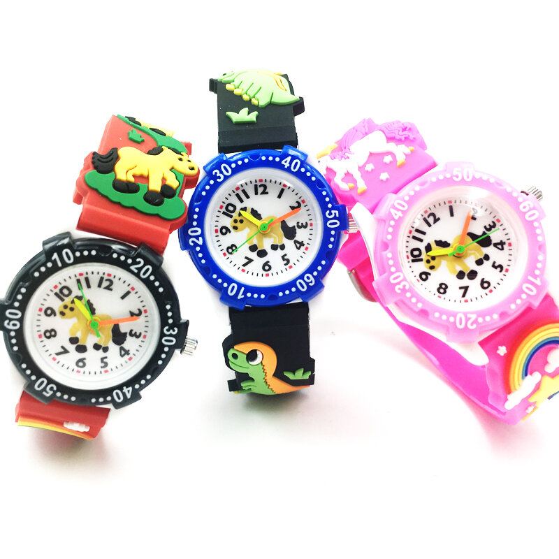 男の子と女の子のための3Dシリコン時計,恐竜のデザイン,ピンクのゼリー,防水,ファッショナブル,理想的なギフト