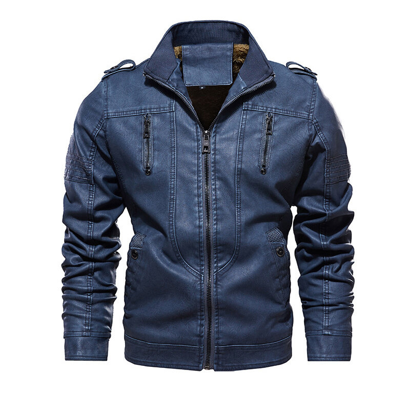 Nouvelle veste d'hiver en cuir de moto pour hommes, doublure en laine épaisse, manteau en cuir Pu lavé Vintage Jaqueta de couro taille M-4XL