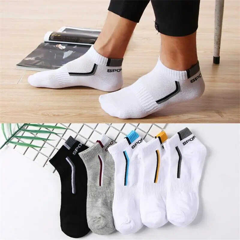 Calcetines deportivos de malla para hombre, medias cortas de algodón, transpirables, talla grande, 5 pares