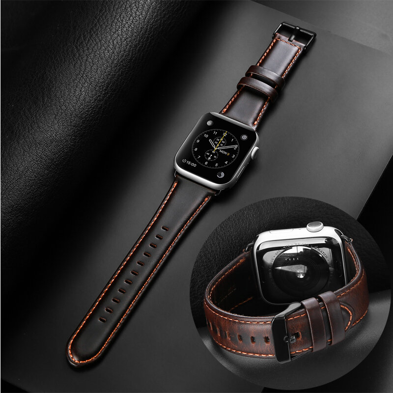 Pulseira para apple assistir banda correa iwatch série 5 4 3 2 alta qualidade pulseira de couro 44mm 40mm 42mm 38mm apple relógio 4 acessórios