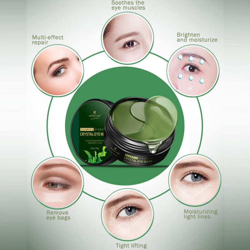 ARTISCARE Seaweed Eye Mask 60Pcs Remover ความหมองคล้ำ Collagen Gel Eye Patches Anti-Puffiness Anti-Aging Moisturizing