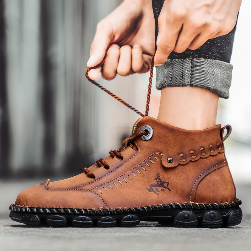 가을 겨울 패션 남성 부츠 복고풍 스타일 수제 신발 클래식 작업 안전 Chaussures Hombre 새로운 레저 플러스 Size38-48