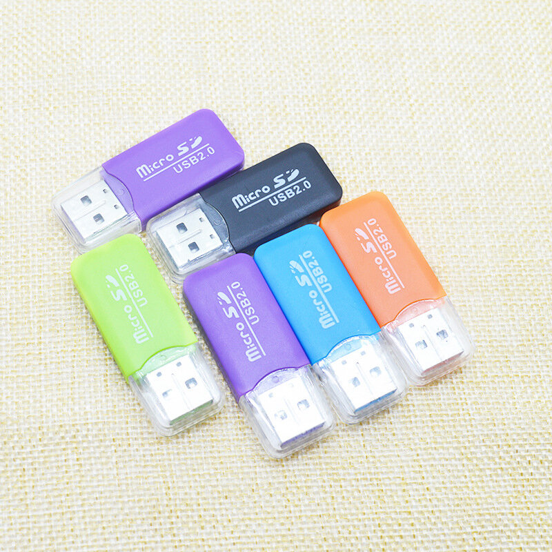 Mini lecteur de cartes mémoire Portable, en plastique de couleur aléatoire, pour TF Micro SD USB 2.0, 1 pièce