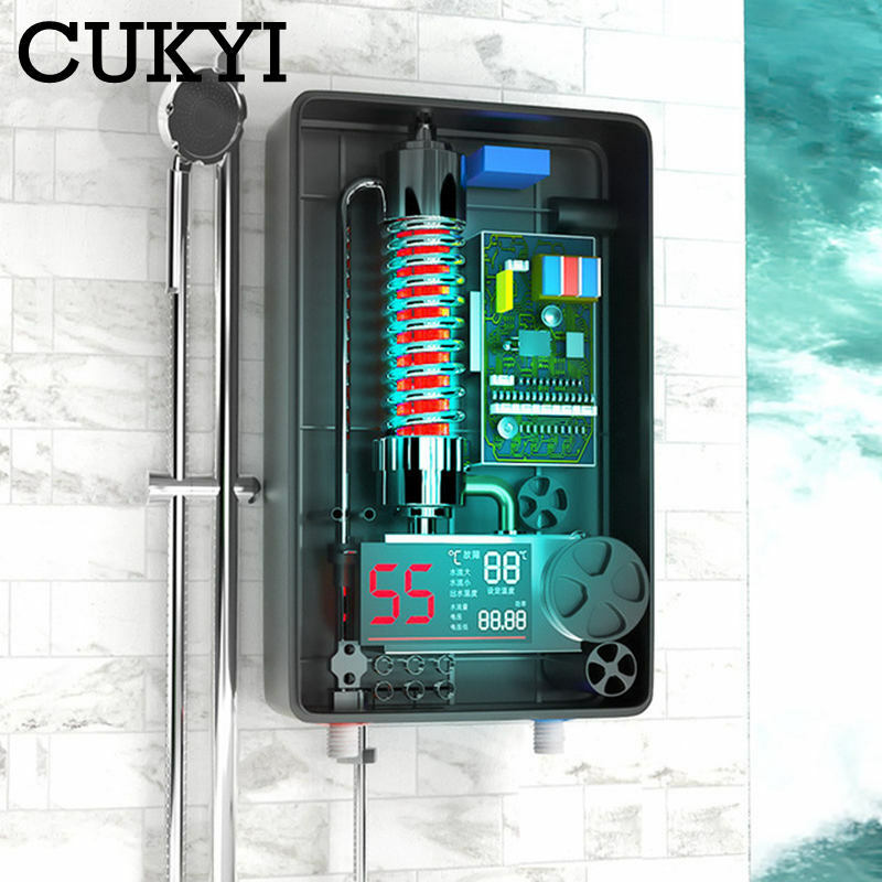 CUKYI-calentador de agua eléctrico termostático, 7000W, Control remoto, calefacción instantánea, impermeable, sin depósito, para ducha y baño