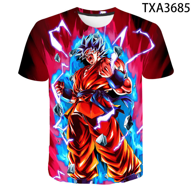 Camisetas de dibujos animados de Goku en 3D, ropa de calle informal para niños y niñas, Camisetas estampadas a la moda para hombres, mujeres y niños, camisetas interesantes